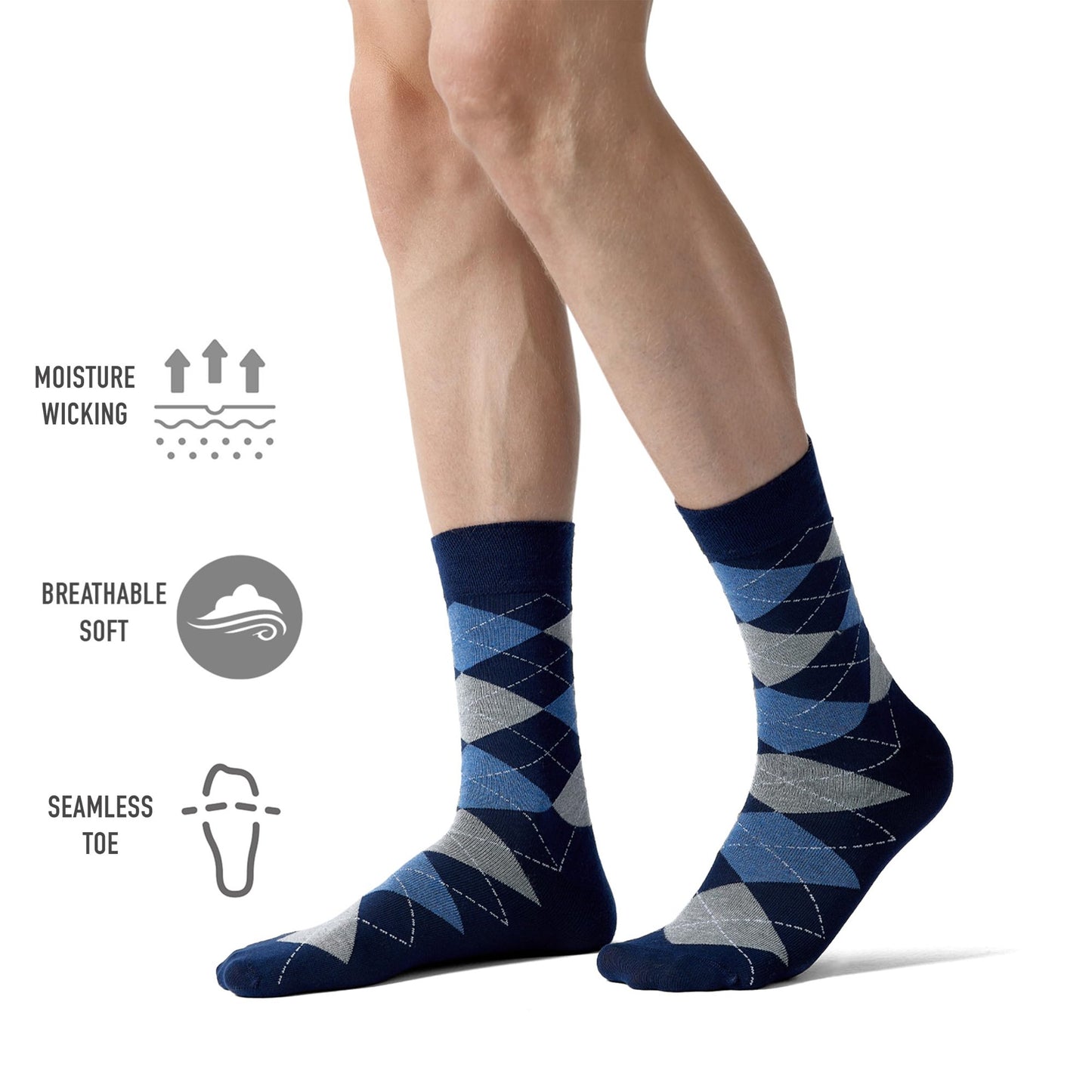 8 Pairs Mens Dress Crew Socks, Cotton Work Business Casual Classic Socks, Soft Breathable Mid Calf Socks Navy