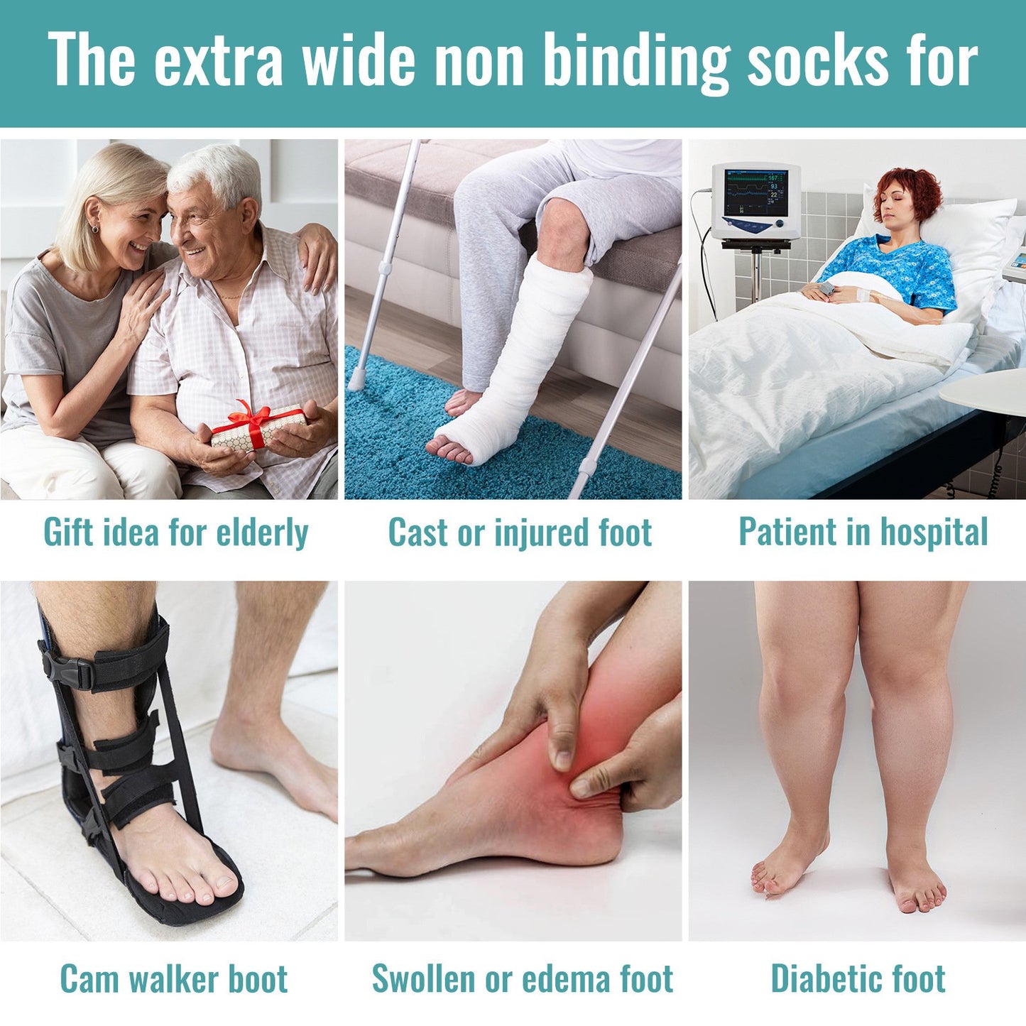 4 Pairs Diabetic Socks for Women Men, Extra Wide Non Binding Stretch Top, Lymphedema Swollen Feet Leg Bariatric Cast Boot Sock, Neuropathy Swelling Soft Loose Fit