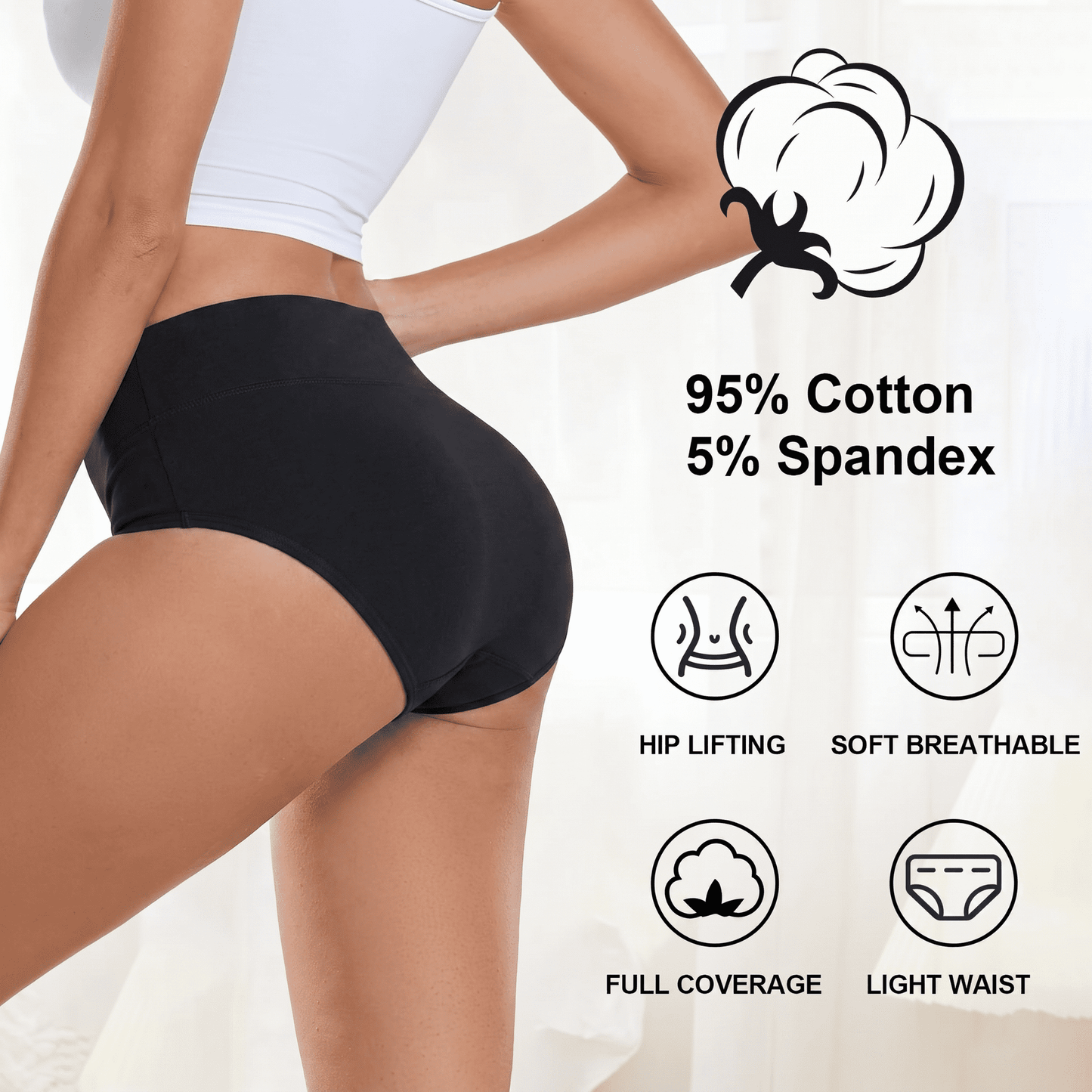 TieaTize 5 Pack Underwear for Women, High Waisted Cotton Underwear, Tummy Control Seamless Underwear, Soft Breathable Stretch Briefs Ladies Panties (Regular & Plus Size)