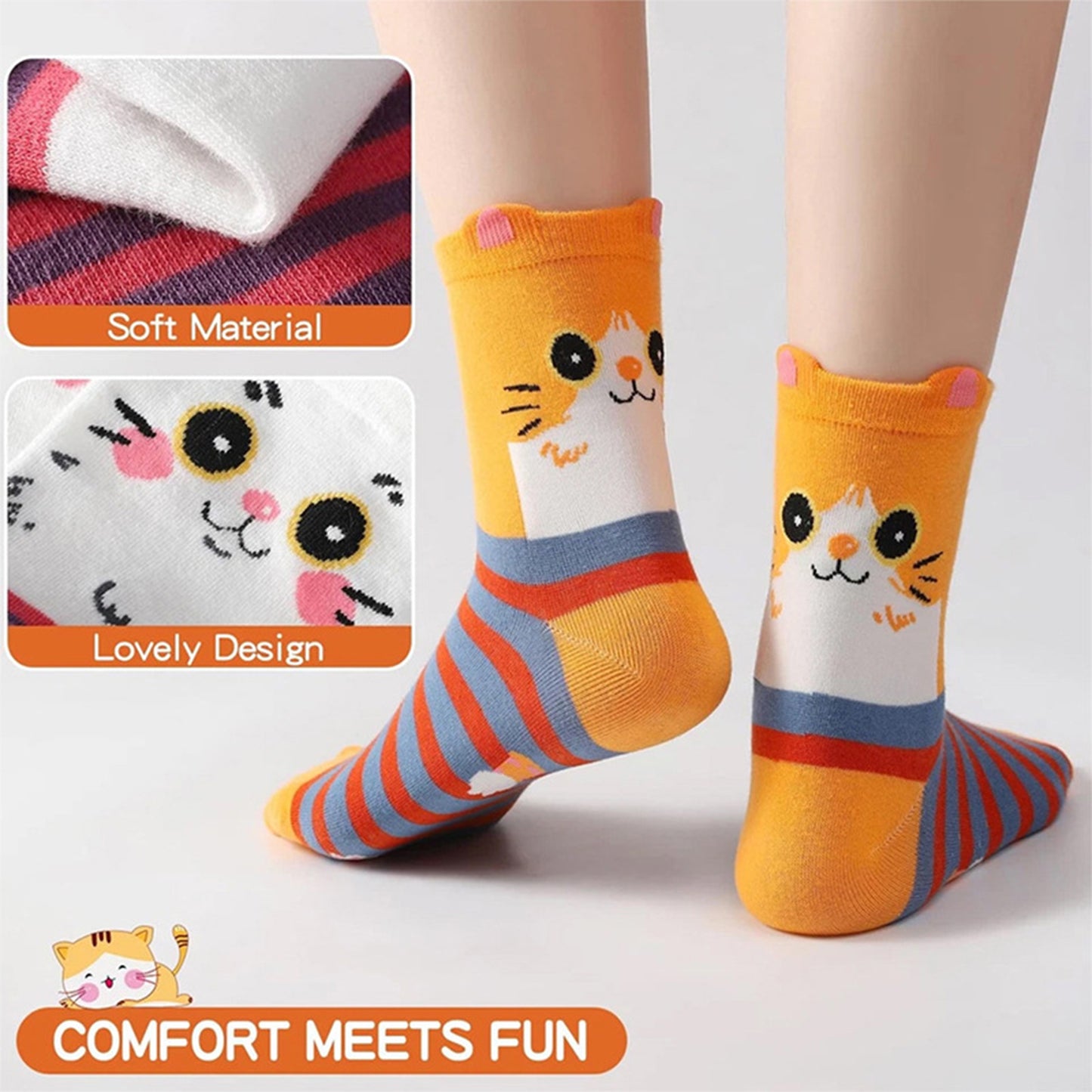 Heatuff 10 Pairs Womens Cute Socks, Cotton Crew Socks Cat Dog Cartoon Animal Print, Funny Novelty Soft Socks for Women Girl Gift