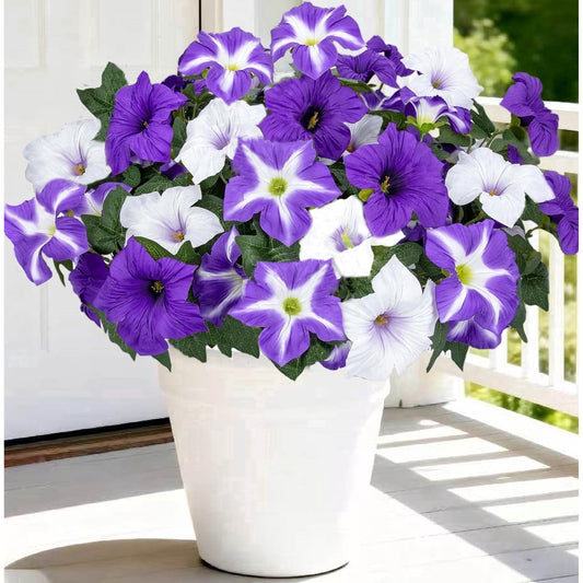 TieaTize 4 PCS Artificial Flowers for Outdoors, Fake Petunias Planters Decoration, Faux Flowers Plants UV Resistant Look Real Silk Flowers for Garden Indoor Front Porch Door Patio Yard