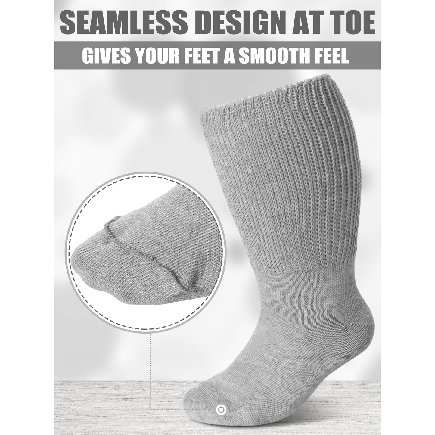 4 Pairs Diabetic Socks for Women Men, Extra Wide Non Binding Stretch Top, Lymphedema Swollen Feet Leg Bariatric Cast Boot Sock, Neuropathy Swelling Soft Loose Fit