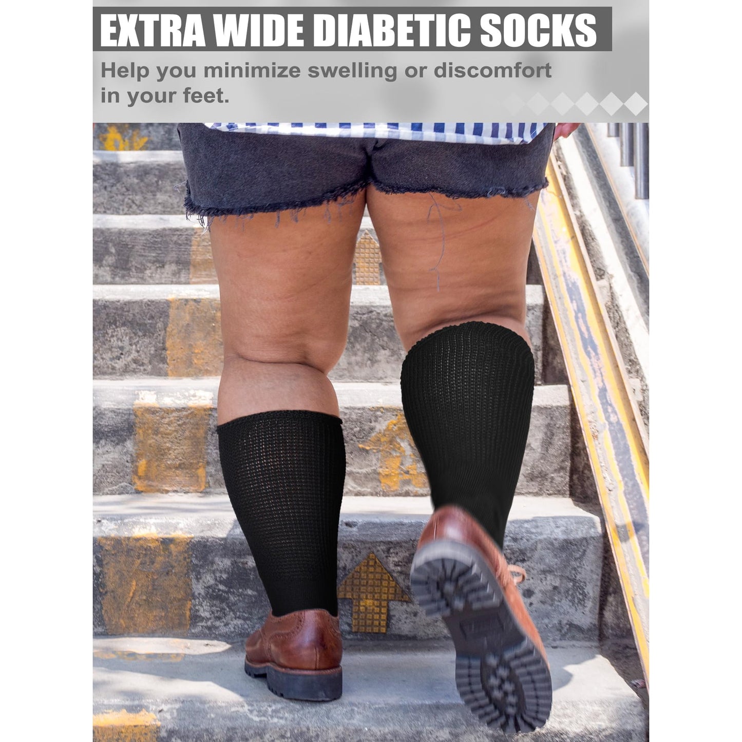 4 Pairs Diabetic Socks for Women Men, Extra Wide Non Binding Stretch Top, Lymphedema Swollen Feet Leg Bariatric Cast Boot Sock, Neuropathy Swelling Soft Loose Fit
