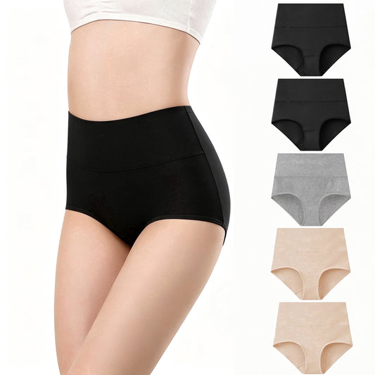 TieaTize 5 Pack Underwear for Women, High Waisted Cotton Underwear, Tummy Control Seamless Underwear, Soft Breathable Stretch Briefs Ladies Panties (Regular & Plus Size)