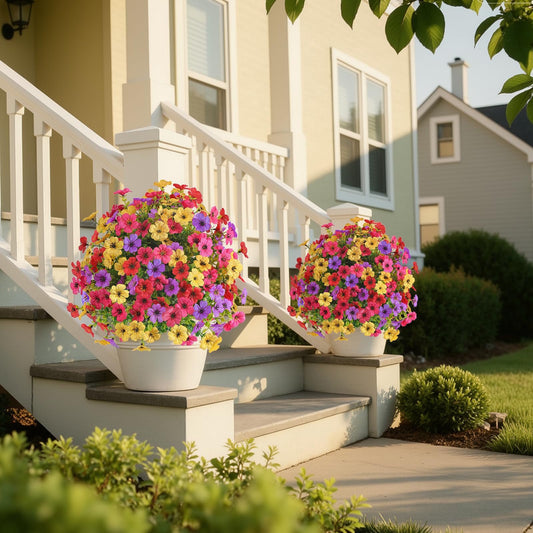TieaTize Artificial Flowers for Outdoors, Fake Plants Topiary Ball with Spike, UV Resistant Faux Planters, Realistic Bushes Indoor Decor, Mix 4 Colors Flower Decoration for Garden, Porch, Patio