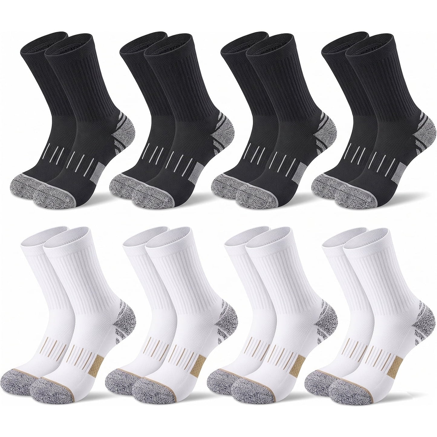 8 Pairs Women Crew Athletic Socks, Running Hiking Sports Socks Cotton Breathable Soft Stretchy Wicking Odor Resist Sock with Cushioned Support