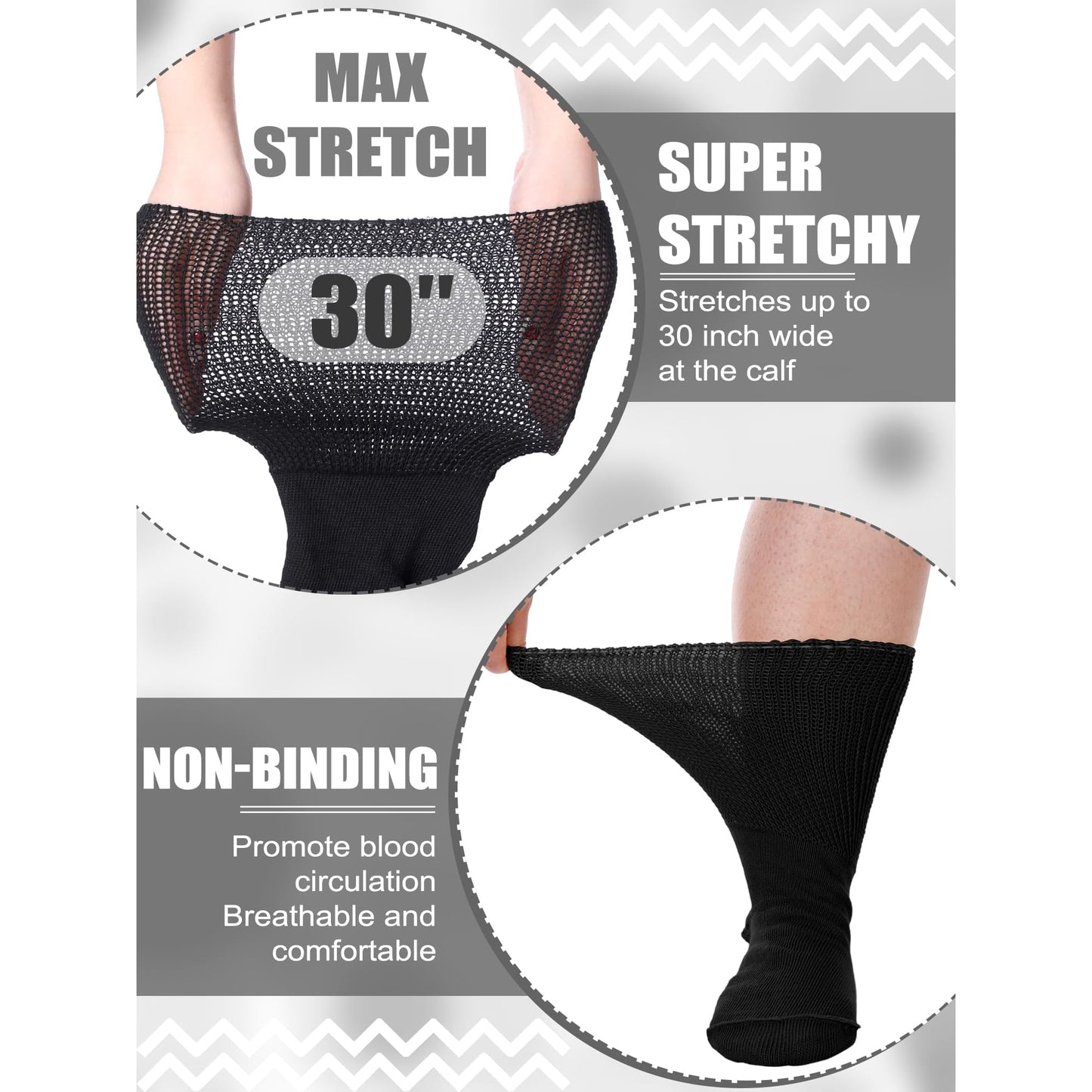 4 Pairs Diabetic Socks for Women Men, Extra Wide Non Binding Stretch Top, Lymphedema Swollen Feet Leg Bariatric Cast Boot Sock, Neuropathy Swelling Soft Loose Fit