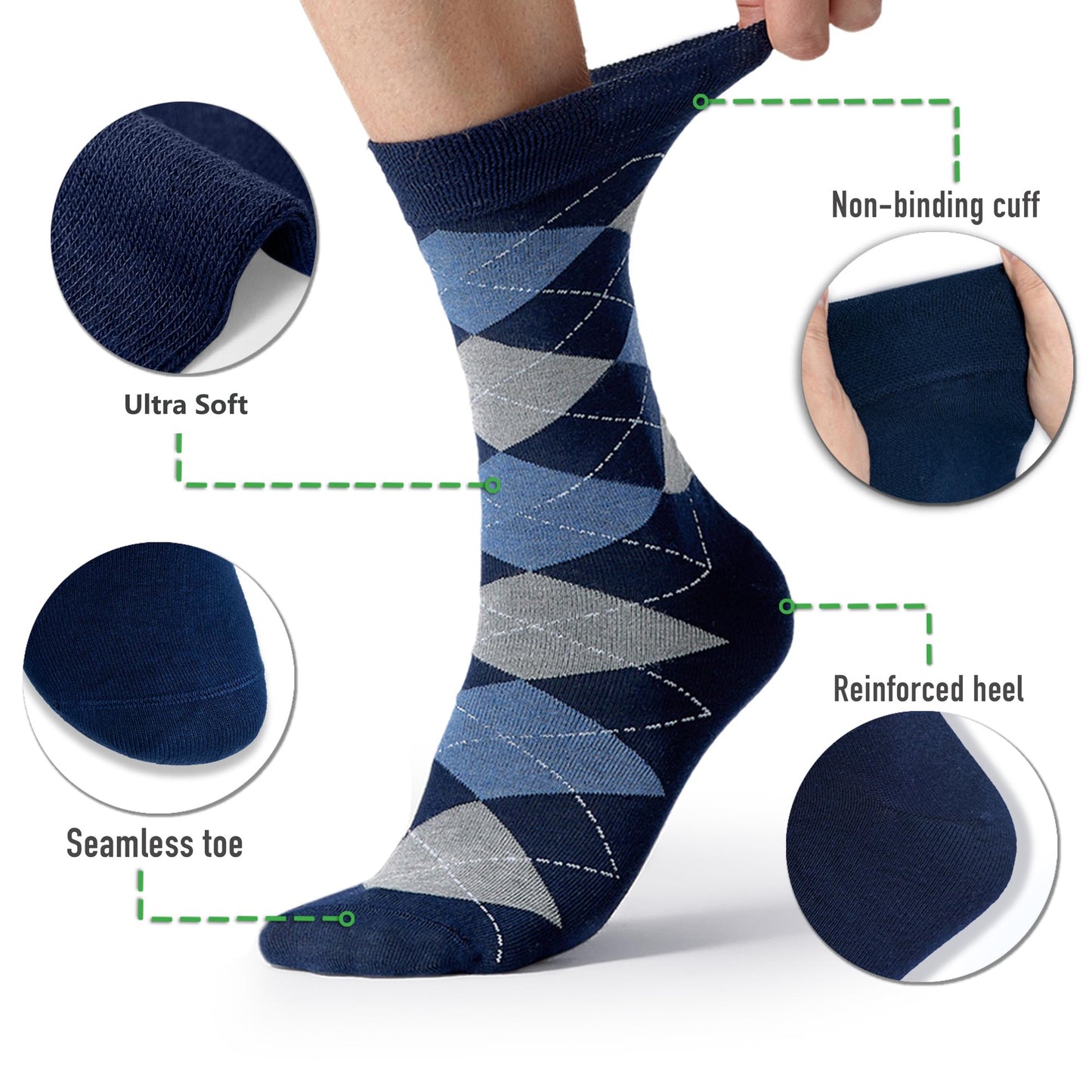 8 Pairs Mens Dress Crew Socks, Cotton Work Business Casual Classic Socks, Soft Breathable Mid Calf Socks Navy
