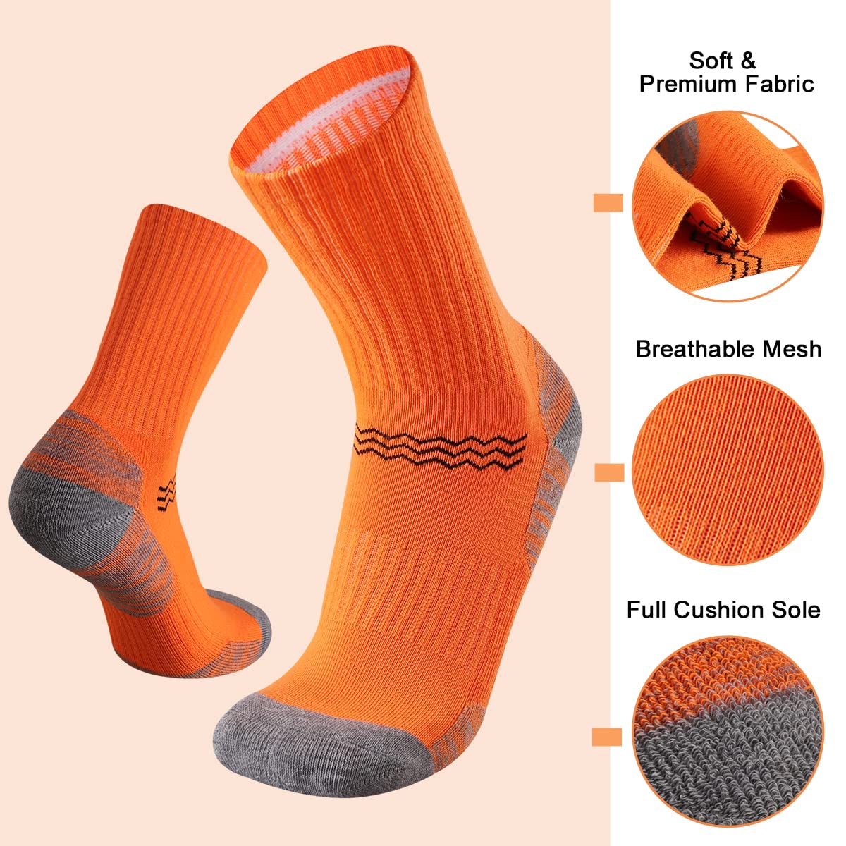 Heatuff Womens 6 Pack Hiking Crew Socks Performance Athletic Cushion Outdoor Trekking Sock