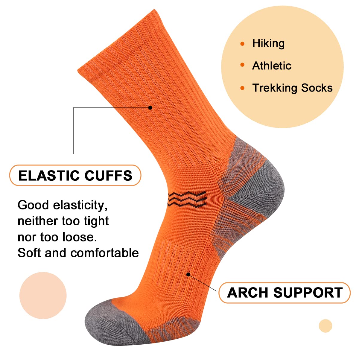 Heatuff Womens 6 Pack Hiking Crew Socks Performance Athletic Cushion Outdoor Trekking Sock